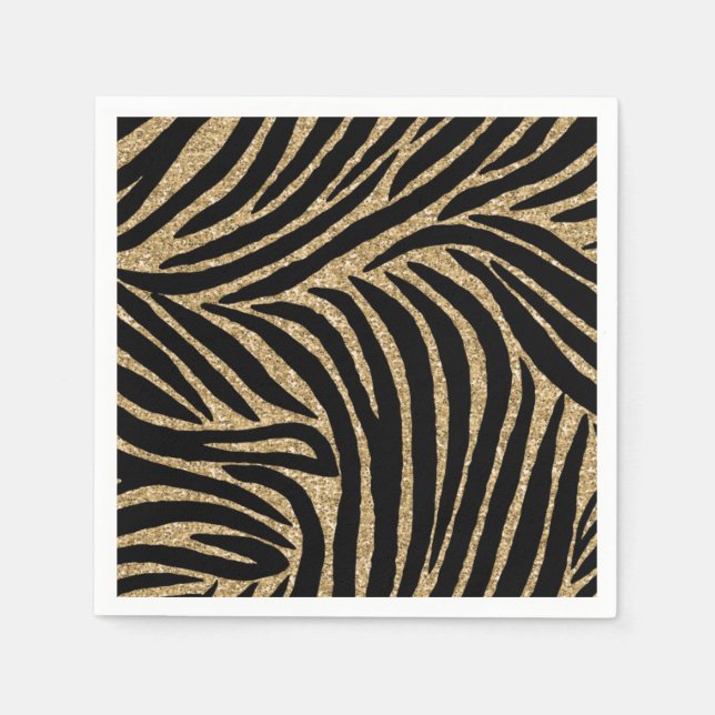 Gold black Faux Glitter Zebra Print Napkin (Front)