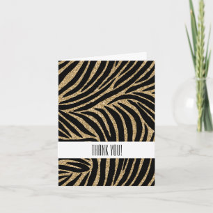 Gold black Faux Glitter Zebra Print Thank You Card