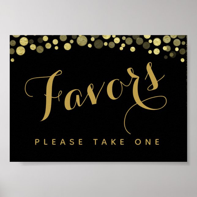 Gold & Black Favours party or wedding sign (Front)