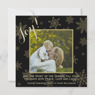Gold & Black Festive Snowflakes Photo Holiday Card