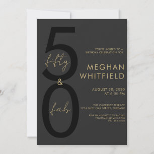 Gold Black Fifty and Fabulous 50th Birthday Party Invitation