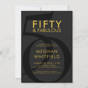 Gold Black Fifty and Fabulous 50th Birthday Party Invitation