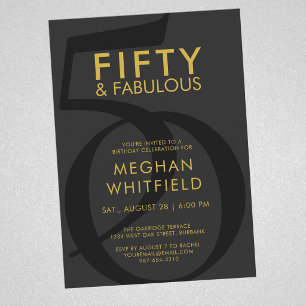 Gold Black Fifty and Fabulous 50th Birthday Party Invitation