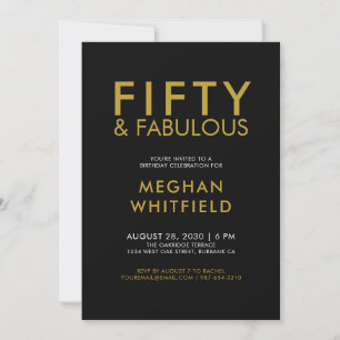 Gold Black Fifty and Fabulous 50th Birthday Party Invitation