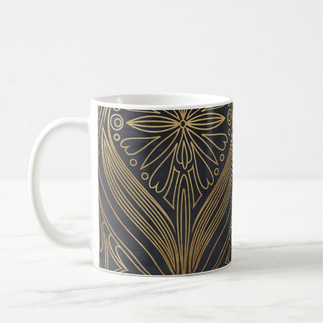 Gold Black Filigree Damask Coffee Mug (Left)