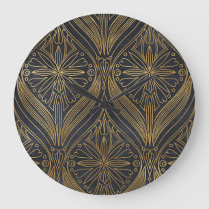 Gold Black Filigree Damask Large Clock