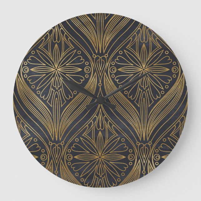 Gold Black Filigree Damask Large Clock (Front)
