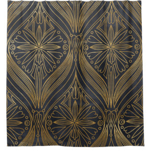 Gold Black Filigree Damask Shower Curtain