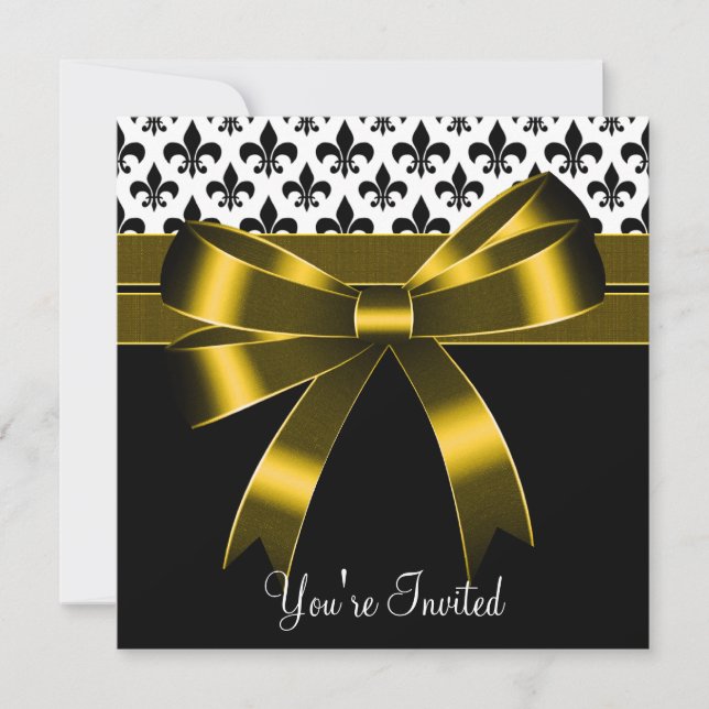 Gold & Black Fleur De Lis Party Invitation (Front)