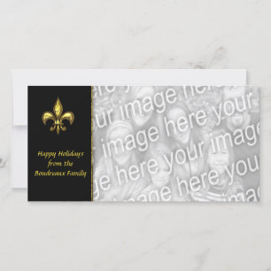 Gold Black Fleur de Lis Photo Christmas Holiday Card