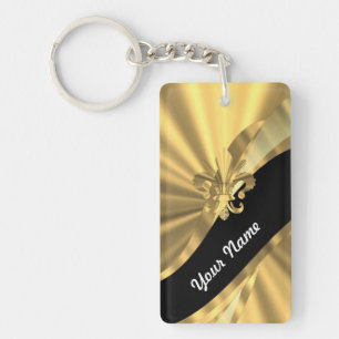 Gold & black fleur de lys key ring