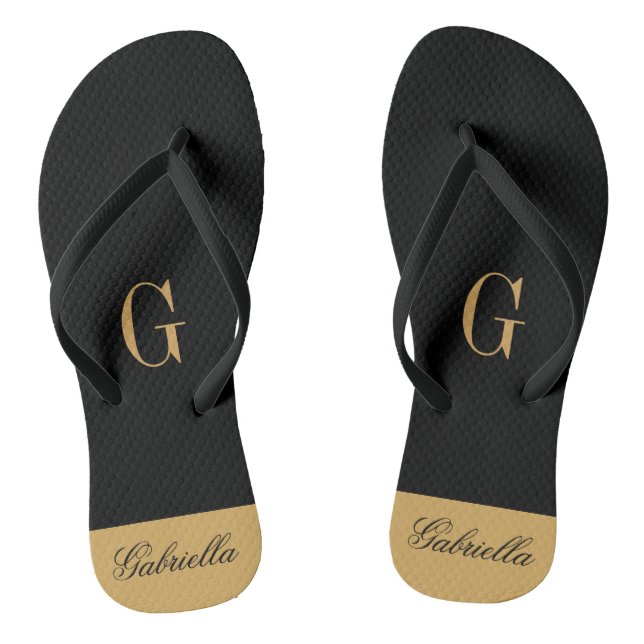 Gold Black Flip Flops (Footbed)