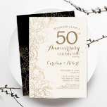 Gold Black Floral 50th Anniversary Invitation<br><div class="desc">Gold Black Floral 50th Wedding Anniversary Party Invitation. Minimalist modern design featuring botanical outline drawings accents and typography script font. Elegant invite card perfect for a stylish celebration. Can be customised to any year of marriage. Printed Zazzle invitations or instant download digital printable template.</div>