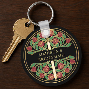 Gold Black Floral Bridesmaid Royal Wedding Gift Key Ring