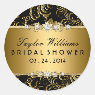 Gold & Black Floral Jewel Bridal Shower Sticker