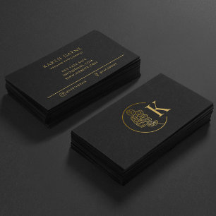 Gold Black Floral Monogram Luxury Minimal Simple Business Card