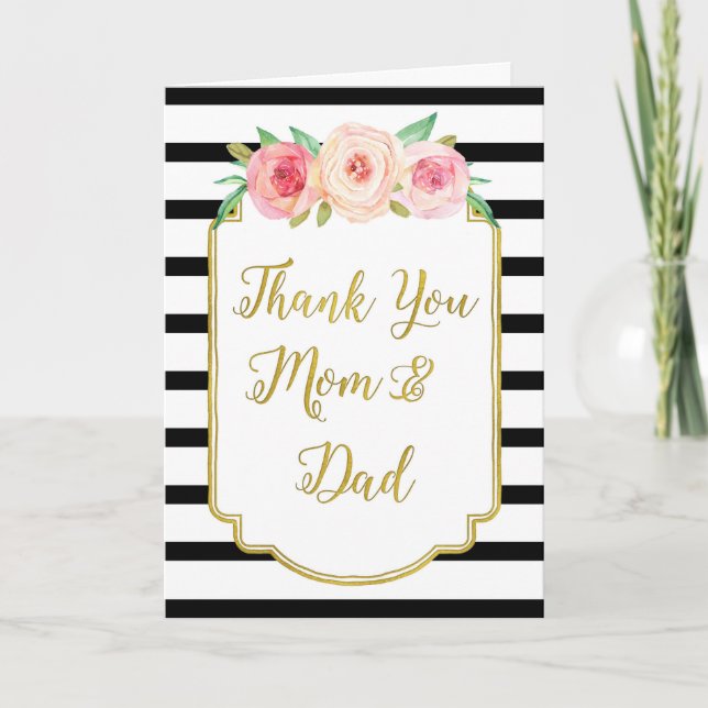 Gold Black Floral Parents Wedding Day Thank You (Front)