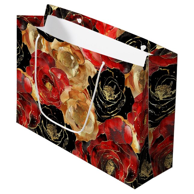Gold Black Floral Party Bridal Shower  Large Gift Bag (Front Angled)