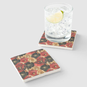 Gold Black Floral Party Bridal Shower  Stone Coaster