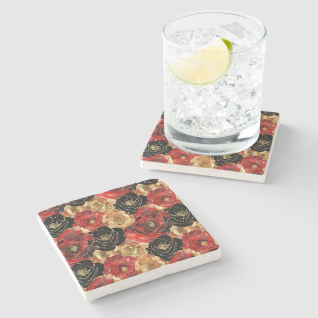 Gold Black Floral Party Bridal Shower  Stone Coaster (Side)