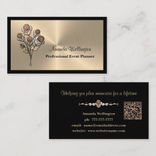 Gold & Black Floral QR Code Business Card