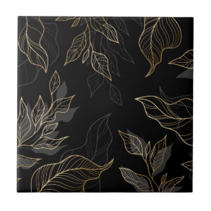 Gold Black Floral Tile
