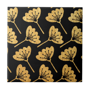 Gold & Black Floral Tile