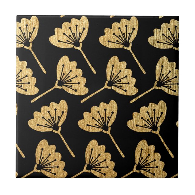 Gold & Black Floral Tile (Front)