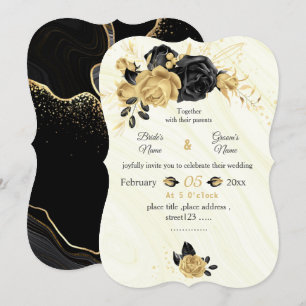 gold & black flowers botanical wedding invitation