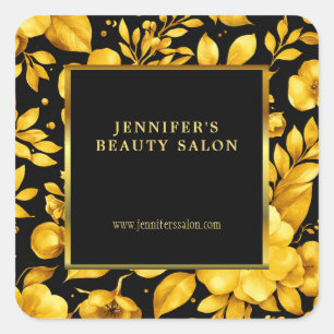 Gold black flowers promotional professional square sticker