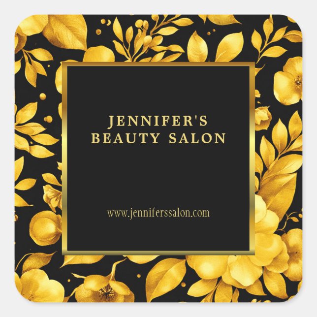 Gold black flowers promotional professional square sticker (Front)