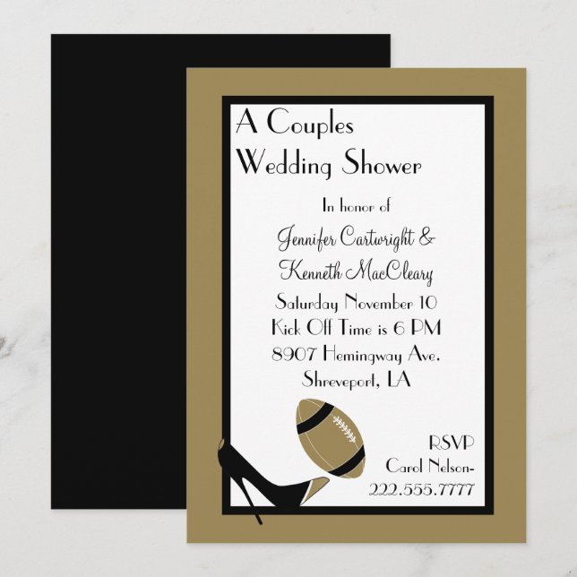 Gold & Black Football Wedding Shower Invitation (Front/Back)
