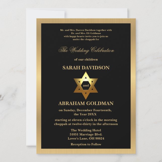 Gold Black Formal Traditional Jewish Wedding Invit Invitation (Front)