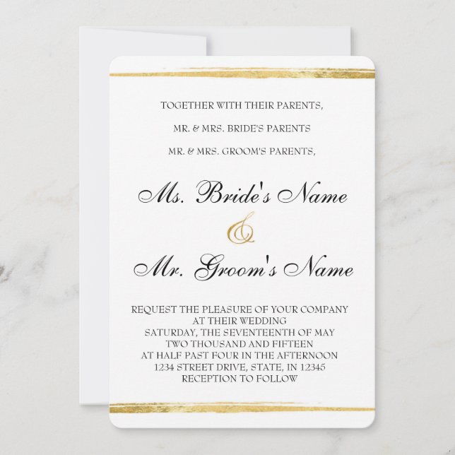 Gold & Black Formal Wedding Invitation (Front)