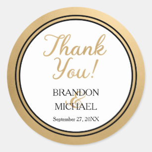 Gold Black Formal Wedding Thank You Round Sticker