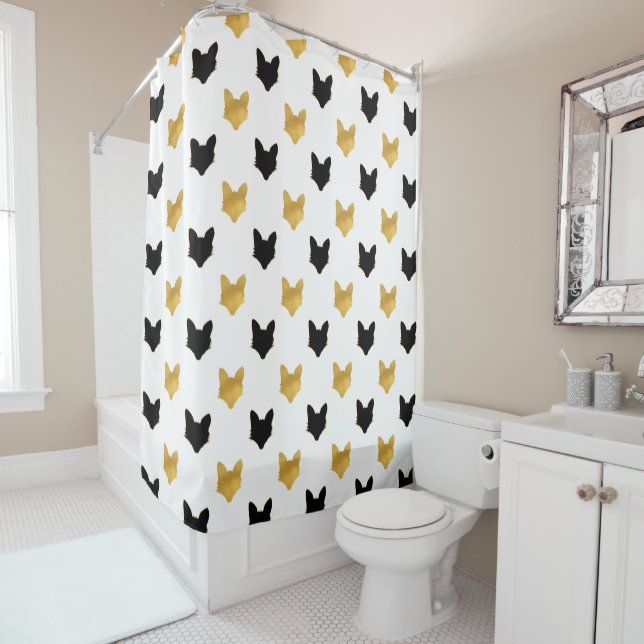 Gold Black Foxes Shower Curtain (In Situ)