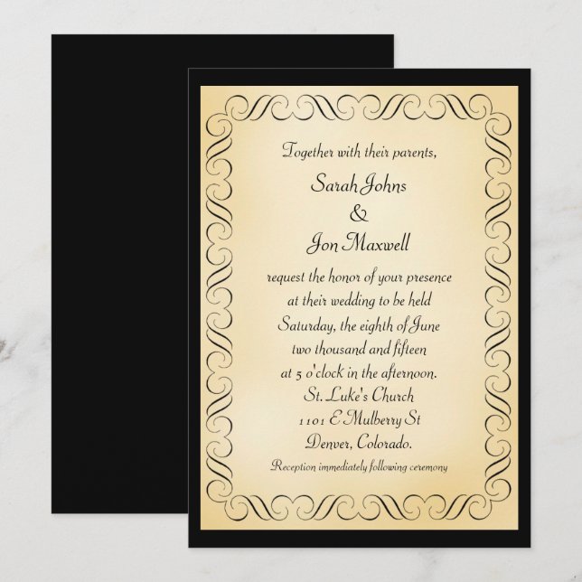 Gold Black Frame Wedding Invitation (Front/Back)