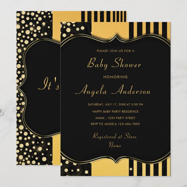 Gold Black Framed Baby Boy Shower Invitation (Front/Back)