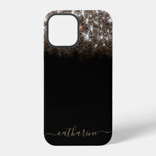 Gold Black Galaxy Stars Name Dripping Glitter Rain iPhone 12 Case