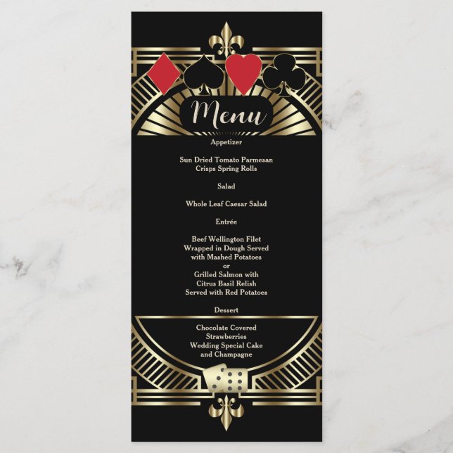 Gold Black Gatsby Style Roaring 20s Wedding  Menu (Front)