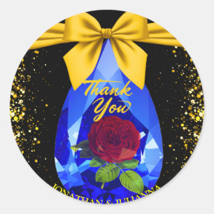 Gold & Black Gemstone Diamond Rose Chic Thank You Classic Round Sticker