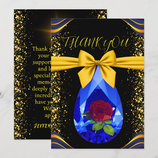 Gold & Black Gemstone Diamond Wedding Anniversary Thank You Card (Front/Back)