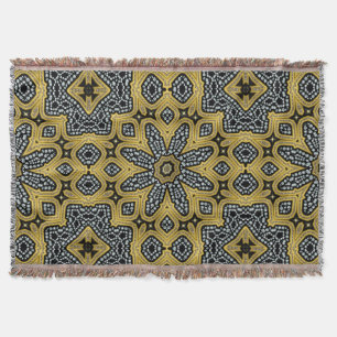 Gold Black Geogems Arabesque Woven Throw Blanket