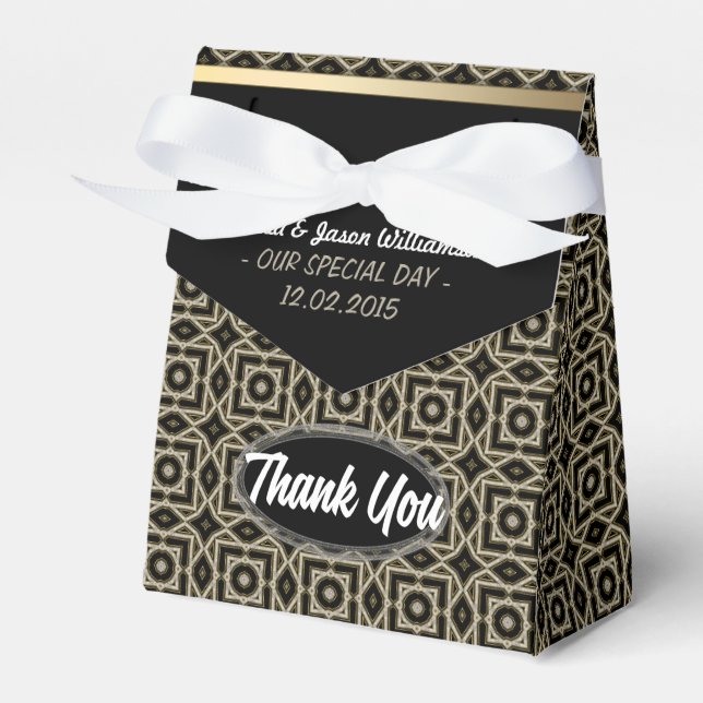 Gold Black Geometric Art Deco Thank You Party Favour Box (Front Side)