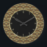 Gold & Black Geometric Art Deco Waves Large Clock<br><div class="desc">Gold tones geometric art-deco abstract waves seamless pattern. If you need any help customizing any of my designs,  contact ArtOnWear designer. Free text formatting with live help available by request.</div>