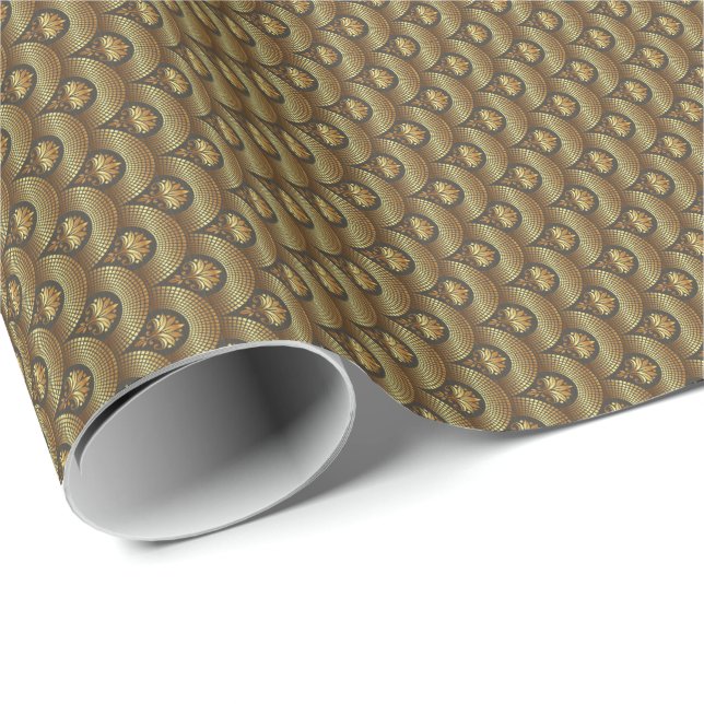Gold & Black Geometric Art Deco Waves Wrapping Paper (Roll Corner)