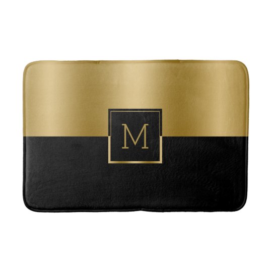 Gold & Black Geometric Design Monogram Bath Mat