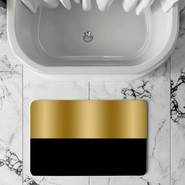 Gold & Black Geometric Design Monogram Bath Mat (Creator Uploaded)