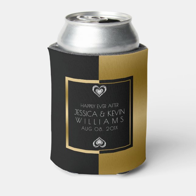 Gold & Black Geometric Design Wedding Template Can Cooler (Can Back)