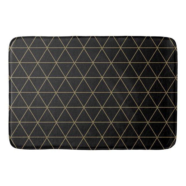 Gold Black Geometric Triangles Boho Glam Minimal  Bath Mat (Front)